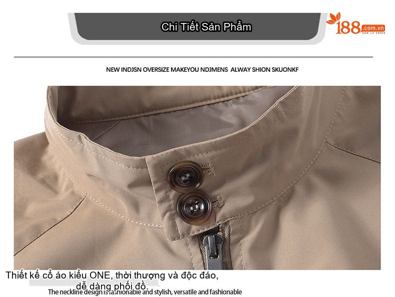 Áo Khoác Bomber Nam Cổ Trụ Dáng Rộng Màu Xám, Be chi tiết 3