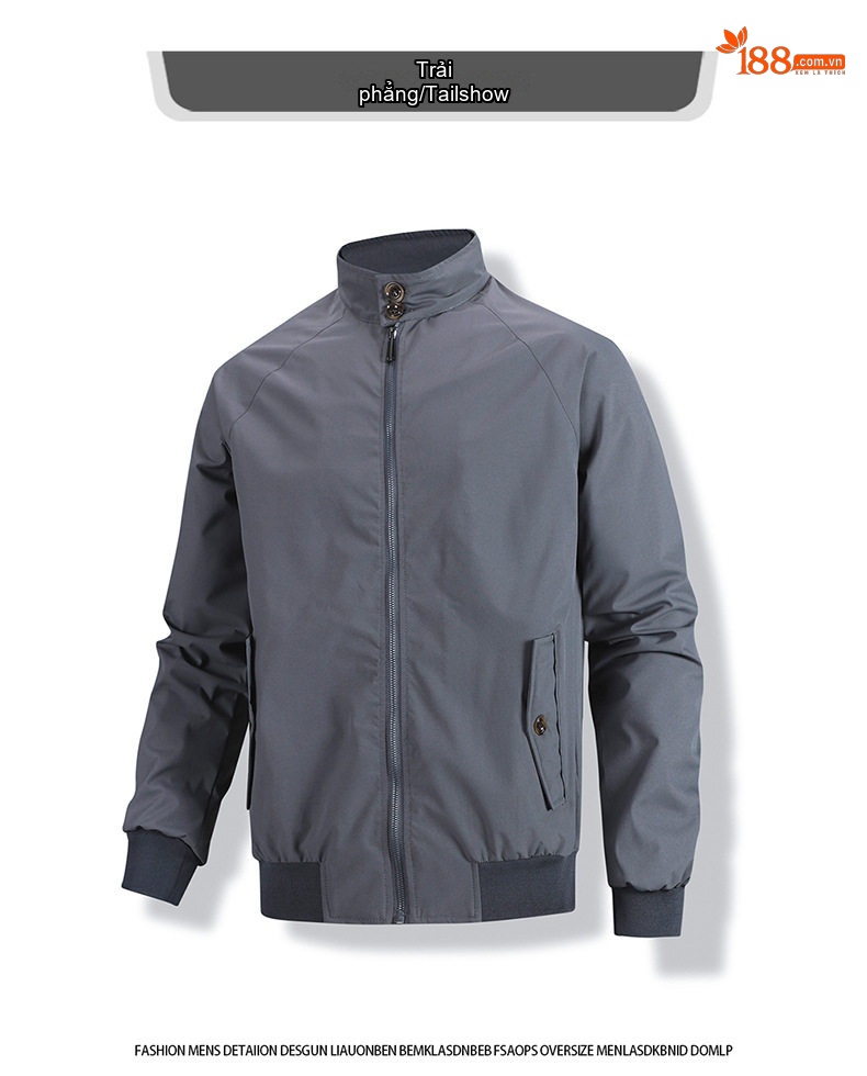 Áo Khoác Bomber Nam Cổ Trụ Dáng Rộng Màu Xám, Be chi tiết 10