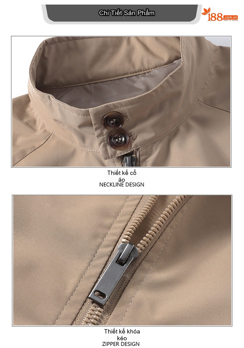 Áo Khoác Bomber Nam Cổ Trụ Dáng Rộng Màu Xám, Be chi tiết 16