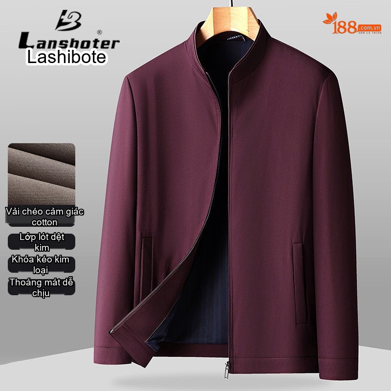 Áo Khoác Bomber Nam Cổ Trụ Khóa Kéo Cotton Mỏng Nhẹ Màu Be, Đỏ Rượu, Đen, Xám...