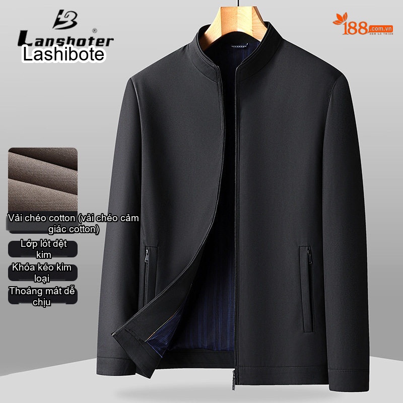 Áo Khoác Bomber Nam Cổ Trụ Khóa Kéo Cotton Mỏng Nhẹ Màu Be, Đỏ Rượu, Đen, Xám...