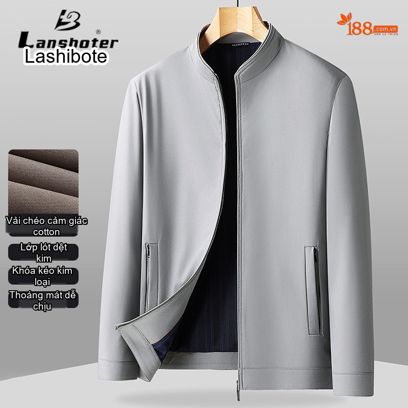 Áo Khoác Bomber Nam Cổ Trụ Khóa Kéo Cotton Mỏng Nhẹ Màu Be, Đỏ Rượu, Đen, Xám...