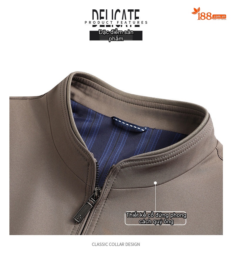 Áo Khoác Bomber Nam Cổ Trụ Khóa Kéo Cotton Mỏng Nhẹ Màu Be, Đỏ Rượu, Đen, Xám... chi tiết 4