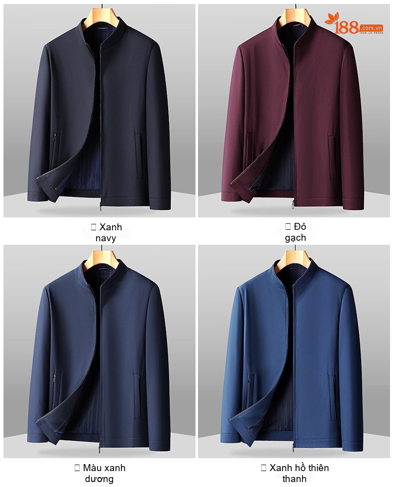 Áo Khoác Bomber Nam Cổ Trụ Khóa Kéo Cotton Mỏng Nhẹ Màu Be, Đỏ Rượu, Đen, Xám... chi tiết 7