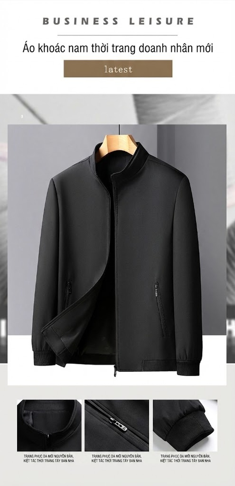 Áo Khoác Bomber Nam Cổ Trụ Mỏng Nhẹ Màu Xám, Xanh Navy, Đen chi tiết 1