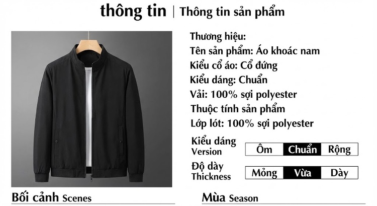 Áo Khoác Bomber Nam Cổ Trụ Mỏng Nhẹ Màu Xám, Xanh Navy, Đen chi tiết 2