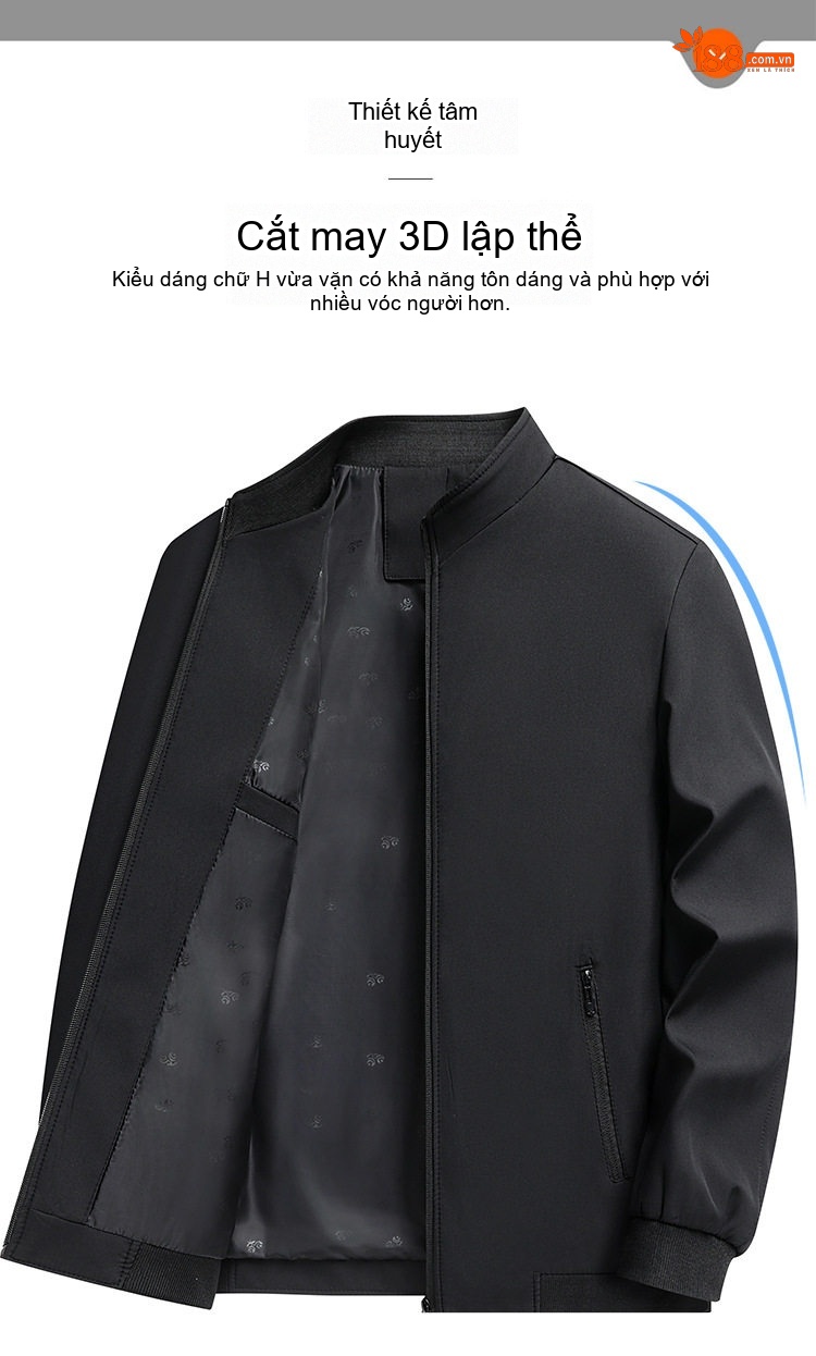 Áo Khoác Bomber Nam Cổ Trụ Mỏng Nhẹ Màu Xám, Xanh Navy, Đen chi tiết 6