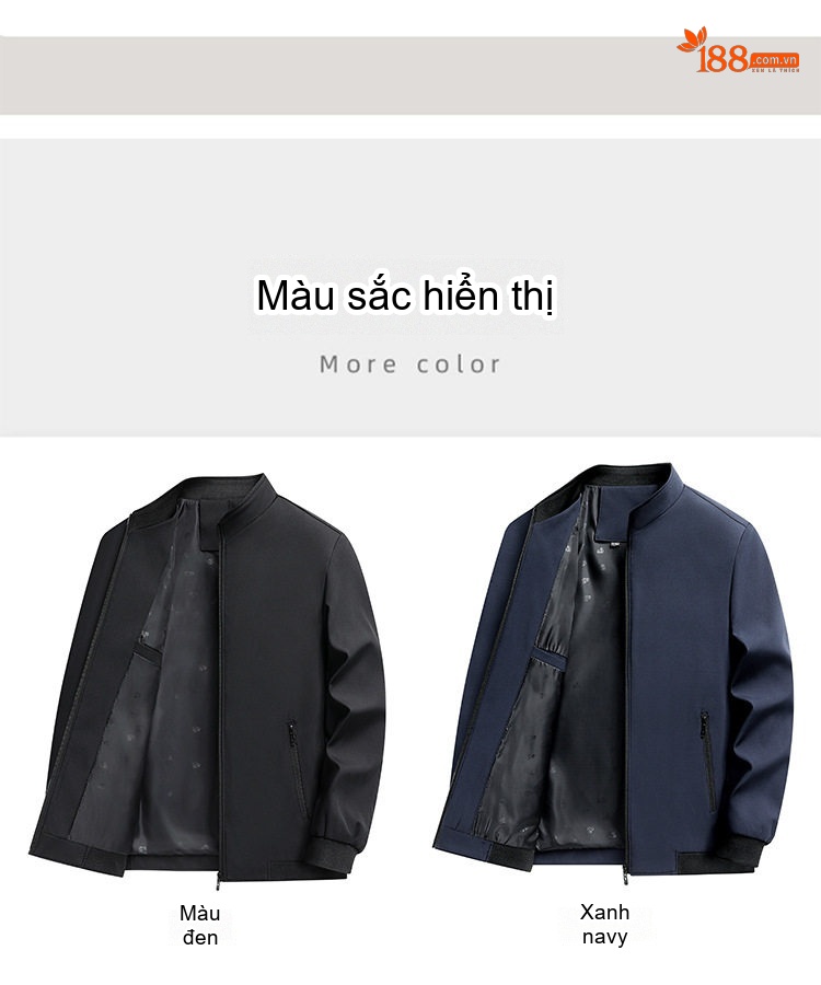 Áo Khoác Bomber Nam Cổ Trụ Mỏng Nhẹ Màu Xám, Xanh Navy, Đen chi tiết 9