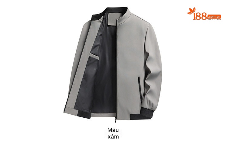 Áo Khoác Bomber Nam Cổ Trụ Mỏng Nhẹ Màu Xám, Xanh Navy, Đen chi tiết 10