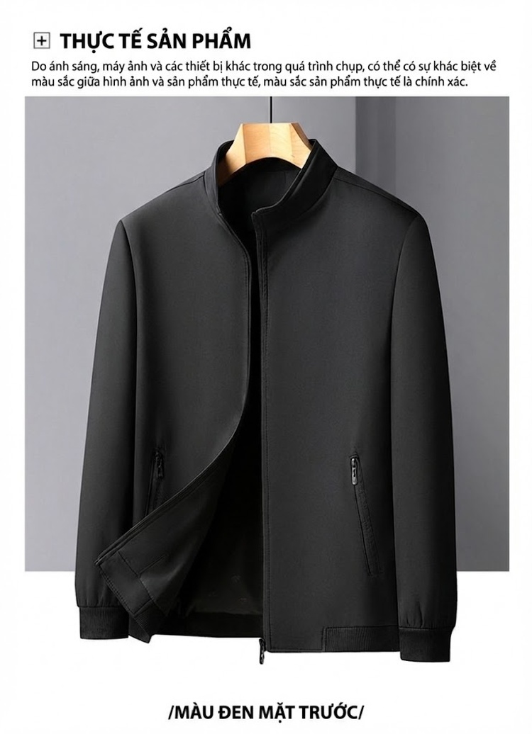 Áo Khoác Bomber Nam Cổ Trụ Mỏng Nhẹ Màu Xám, Xanh Navy, Đen chi tiết 11