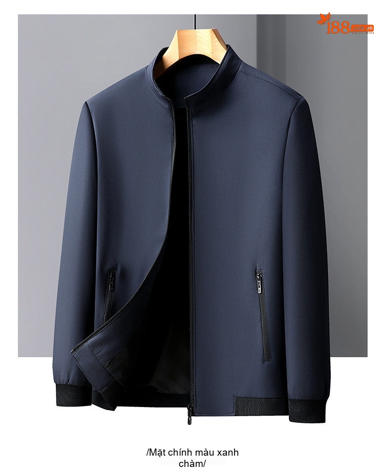 Áo Khoác Bomber Nam Cổ Trụ Mỏng Nhẹ Màu Xám, Xanh Navy, Đen chi tiết 14