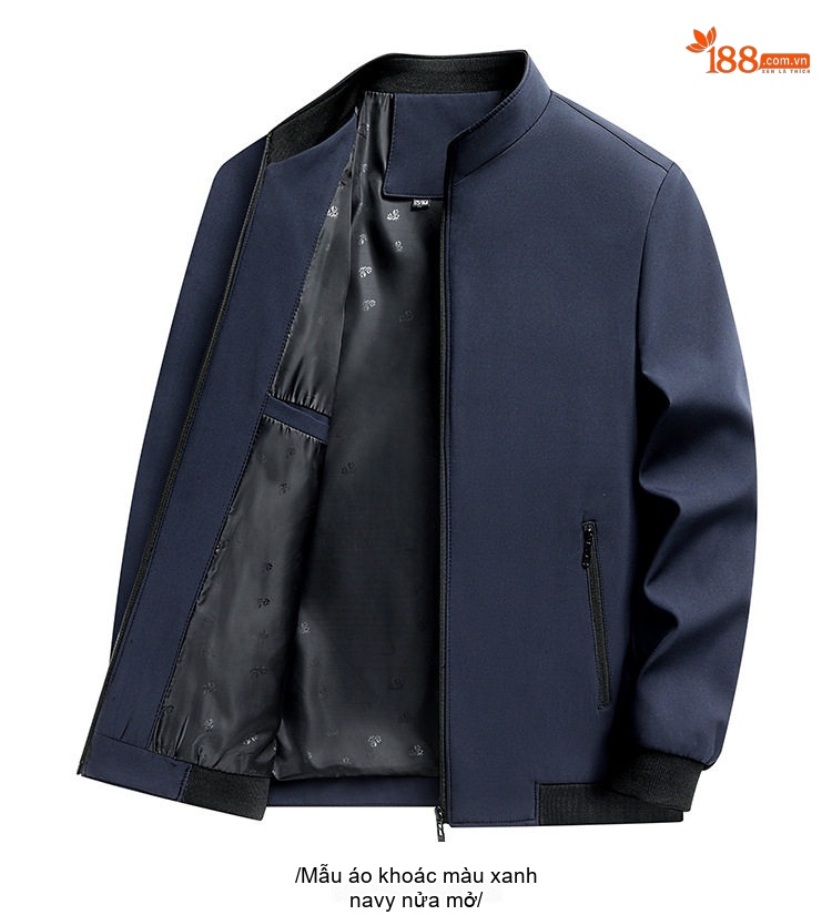 Áo Khoác Bomber Nam Cổ Trụ Mỏng Nhẹ Màu Xám, Xanh Navy, Đen chi tiết 16