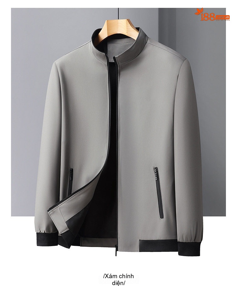 Áo Khoác Bomber Nam Cổ Trụ Mỏng Nhẹ Màu Xám, Xanh Navy, Đen chi tiết 17