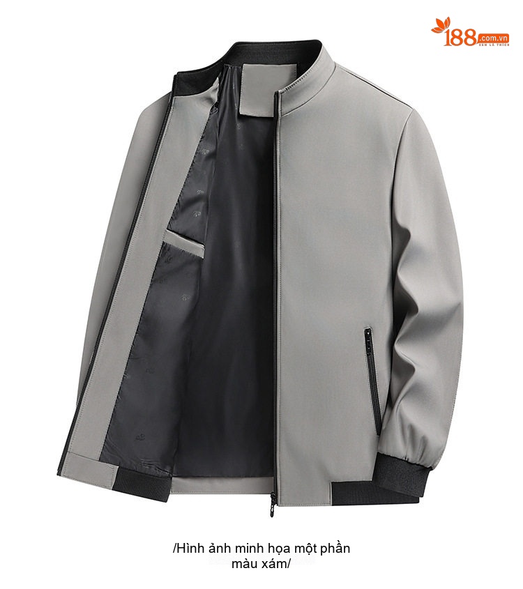 Áo Khoác Bomber Nam Cổ Trụ Mỏng Nhẹ Màu Xám, Xanh Navy, Đen chi tiết 19