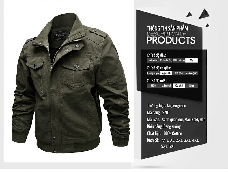 Áo Khoác Bomber Nam Cotton Lót Lông Cổ Đứng Dày Dặn Màu Xanh Rêu, Nâu, Đen chi tiết 11