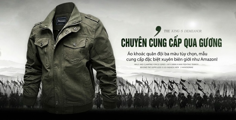Áo Khoác Bomber Nam Cotton Lót Lông Cổ Đứng Dày Dặn Màu Xanh Rêu, Nâu, Đen chi tiết 1