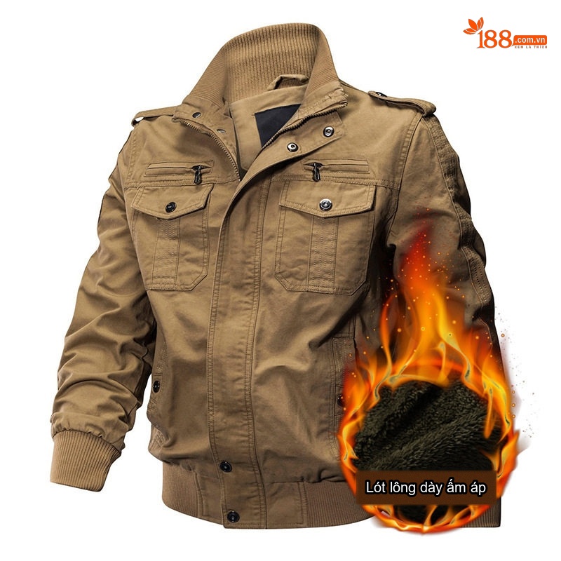 Áo Khoác Bomber Nam Cotton Lót Lông Dày Dặn Màu Đen, Nâu, Xanh