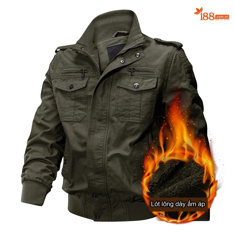 Áo Khoác Bomber Nam Cotton Lót Lông Dày Dặn Màu Đen, Nâu, Xanh