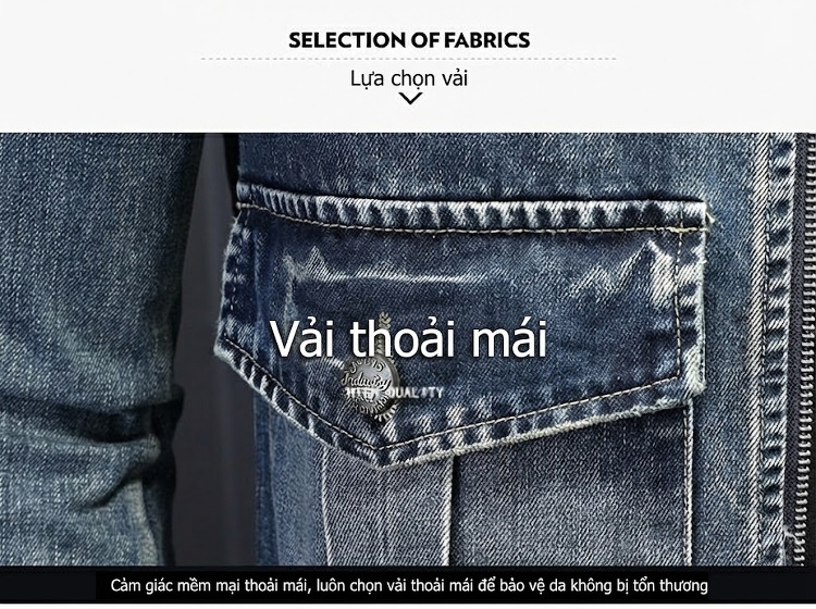 Áo Khoác Bomber Nam Denim Khóa Kéo Phong Cách Xuân Thu Màu Xanh Denim chi tiết 3