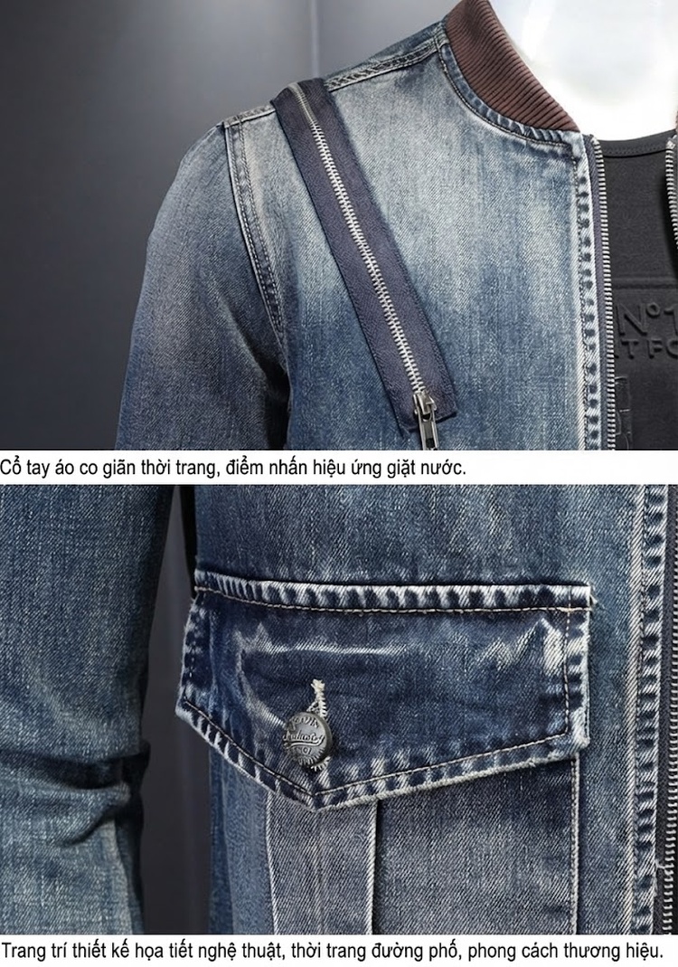 Áo Khoác Bomber Nam Denim Khóa Kéo Phong Cách Xuân Thu Màu Xanh Denim chi tiết 10