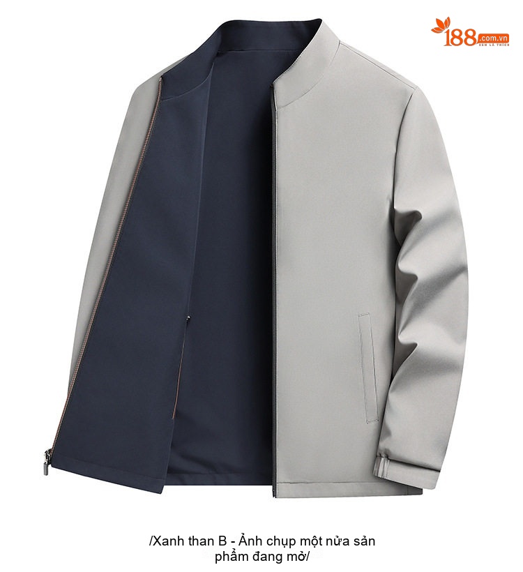 Áo Khoác Bomber Nam Hai Mặt Dáng Đứng Cổ Trụ Màu Xanh Navy, Xám, Đen, Đỏ chi tiết 16