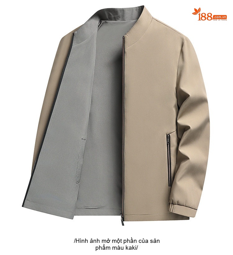 Áo Khoác Bomber Nam Hai Mặt Dáng Đứng Cổ Trụ Màu Xanh Navy, Xám, Đen, Đỏ chi tiết 19
