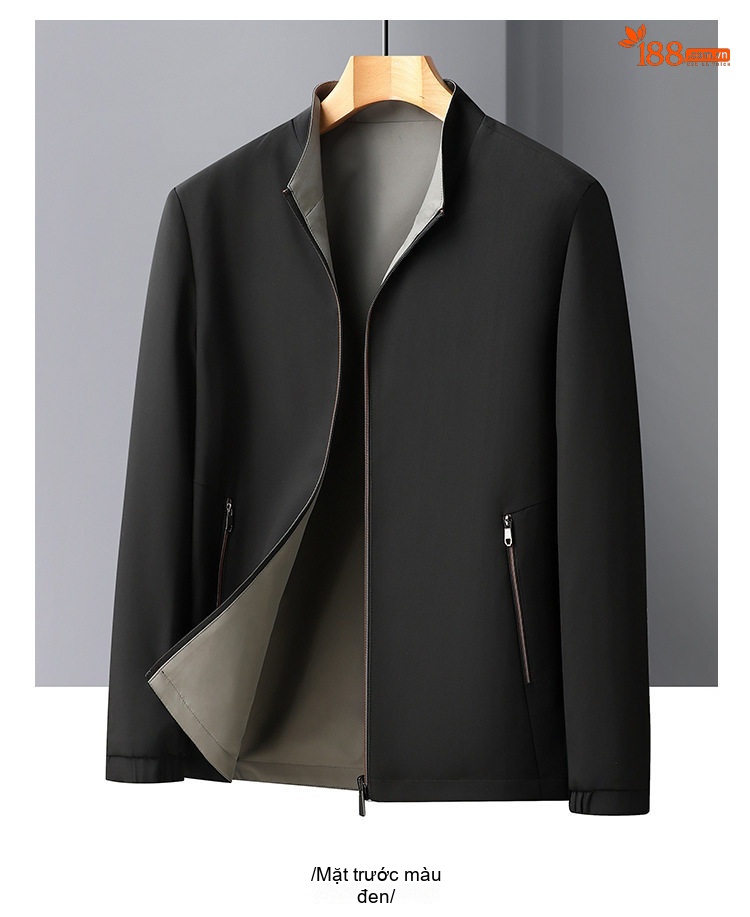 Áo Khoác Bomber Nam Hai Mặt Dáng Đứng Cổ Trụ Màu Xanh Navy, Xám, Đen, Đỏ chi tiết 20