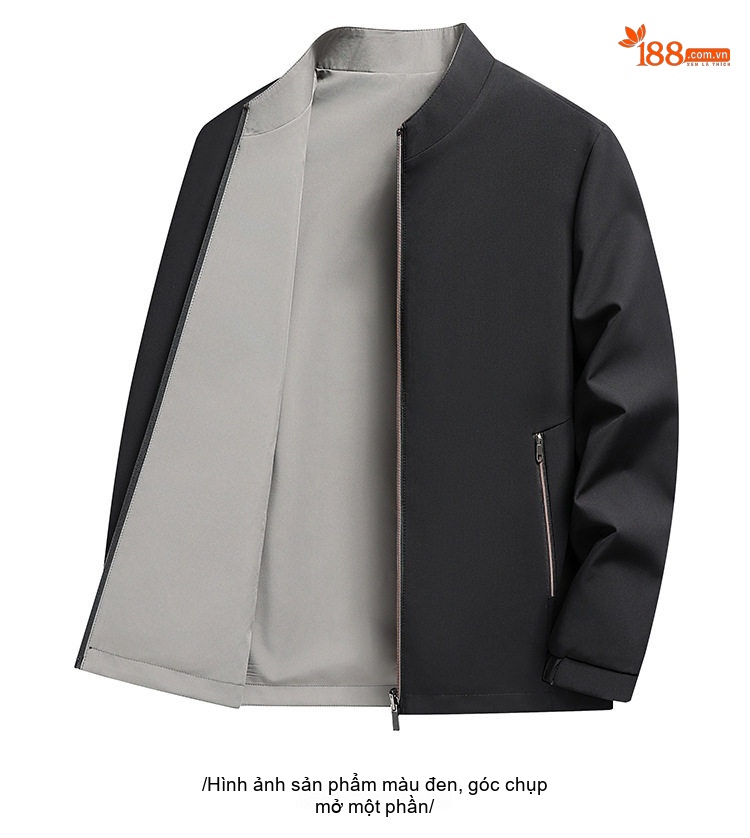 Áo Khoác Bomber Nam Hai Mặt Dáng Đứng Cổ Trụ Màu Xanh Navy, Xám, Đen, Đỏ chi tiết 22