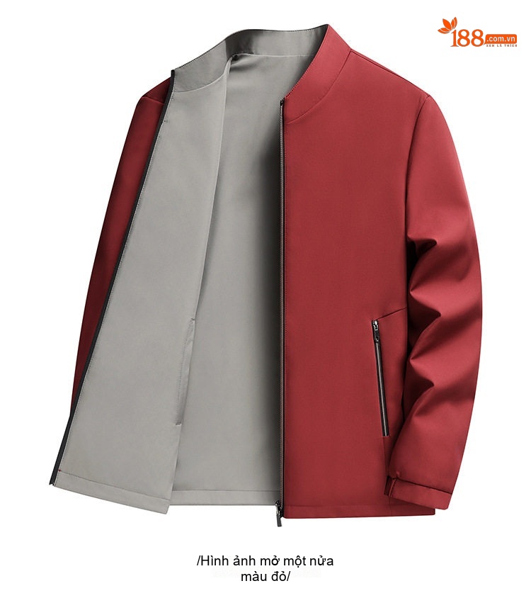 Áo Khoác Bomber Nam Hai Mặt Dáng Đứng Cổ Trụ Màu Xanh Navy, Xám, Đen, Đỏ chi tiết 25