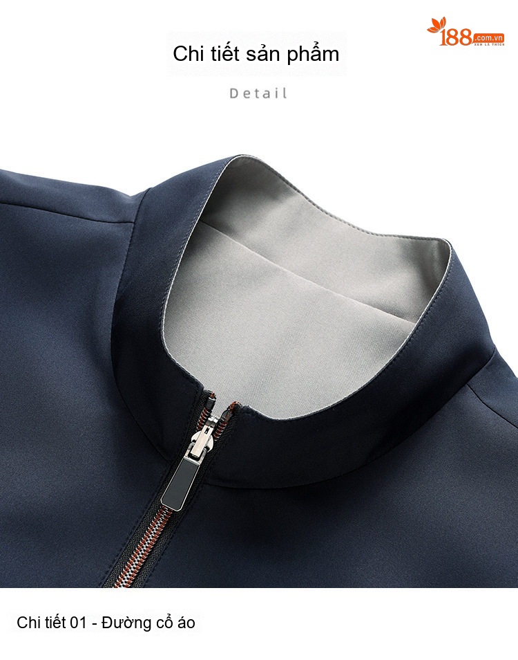 Áo Khoác Bomber Nam Hai Mặt Dáng Đứng Cổ Trụ Màu Xanh Navy, Xám, Đen, Đỏ chi tiết 26