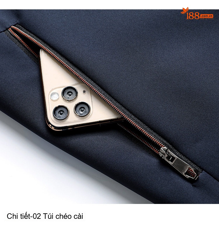 Áo Khoác Bomber Nam Hai Mặt Dáng Đứng Cổ Trụ Màu Xanh Navy, Xám, Đen, Đỏ chi tiết 27