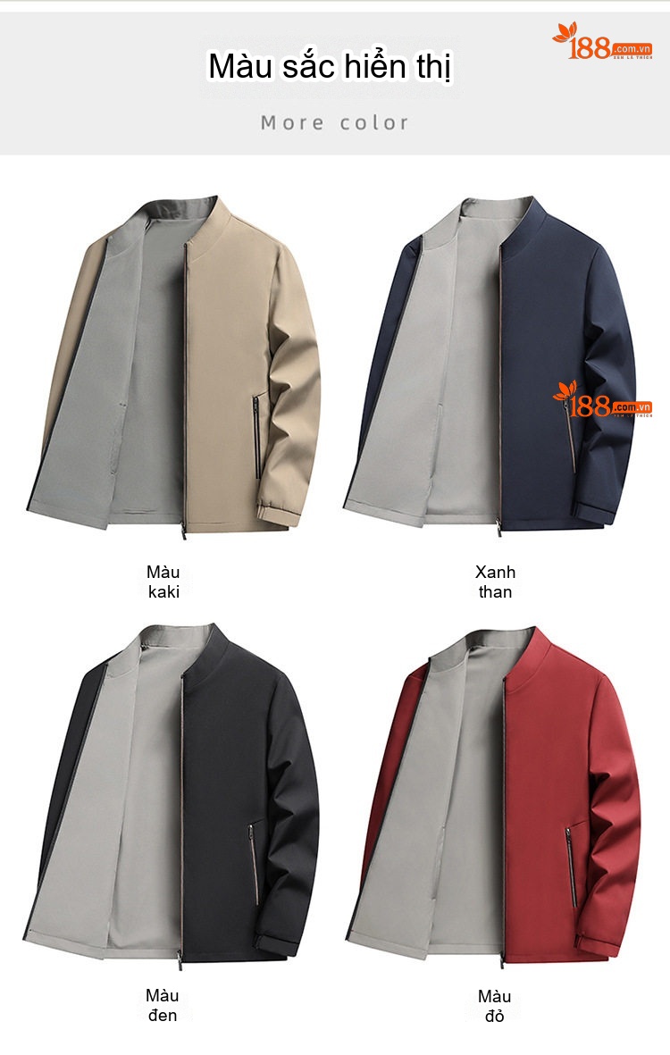 Áo Khoác Bomber Nam Hai Mặt Dáng Đứng Cổ Trụ Màu Xanh Navy, Xám, Đen, Đỏ chi tiết 10