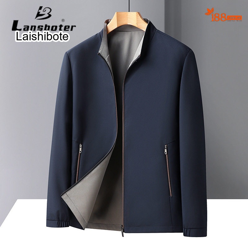 Áo Khoác Bomber Nam Hai Mặt Dáng Đứng Cổ Trụ Màu Xanh Navy, Xám, Đen, Đỏ