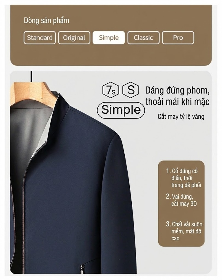 Áo Khoác Bomber Nam Hai Mặt Dáng Đứng Cổ Trụ Màu Xanh Navy, Xám, Đen, Đỏ chi tiết 4