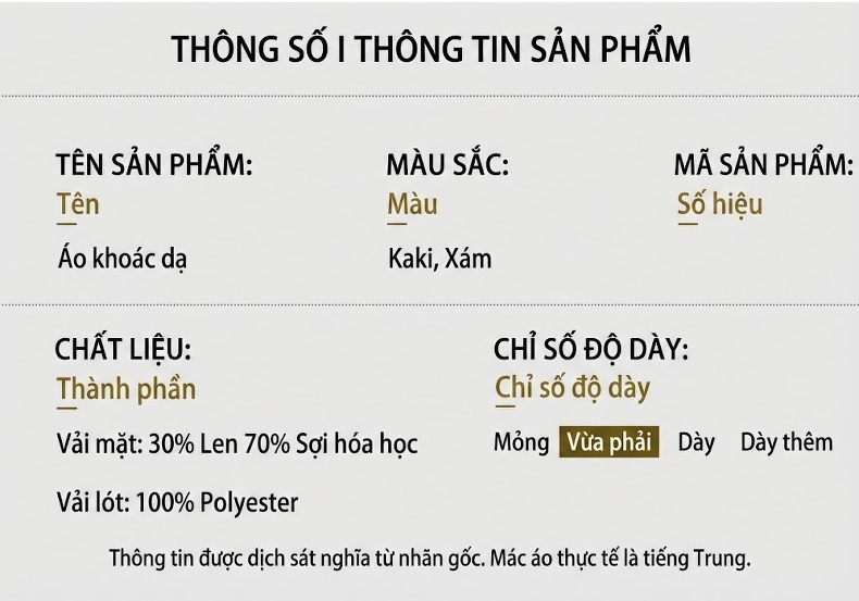 Áo Khoác Bomber Nam Lông Cừu Dệt Thoi Dày Dặn Có Lót Màu Xám, Nâu chi tiết 4