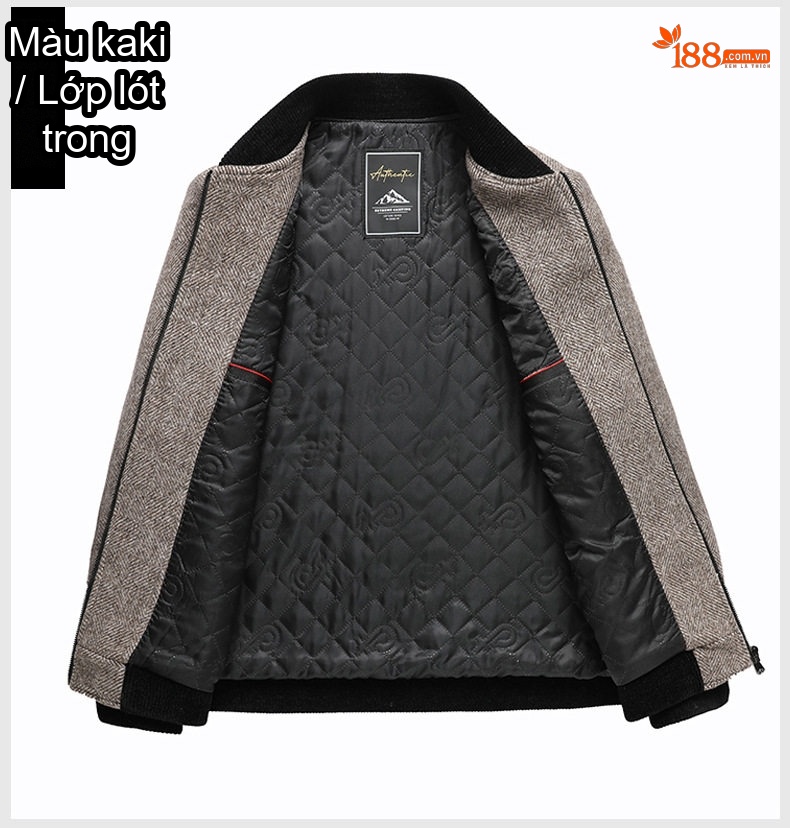 Áo Khoác Bomber Nam Lông Cừu Dệt Thoi Dày Dặn Có Lót Màu Xám, Nâu chi tiết 8