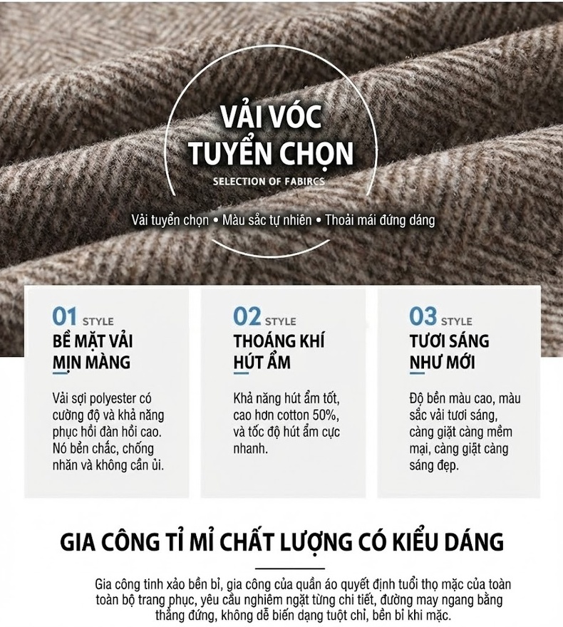 Áo Khoác Bomber Nam Lông Cừu Dệt Thoi Dày Dặn Có Lót Màu Xám, Nâu chi tiết 2