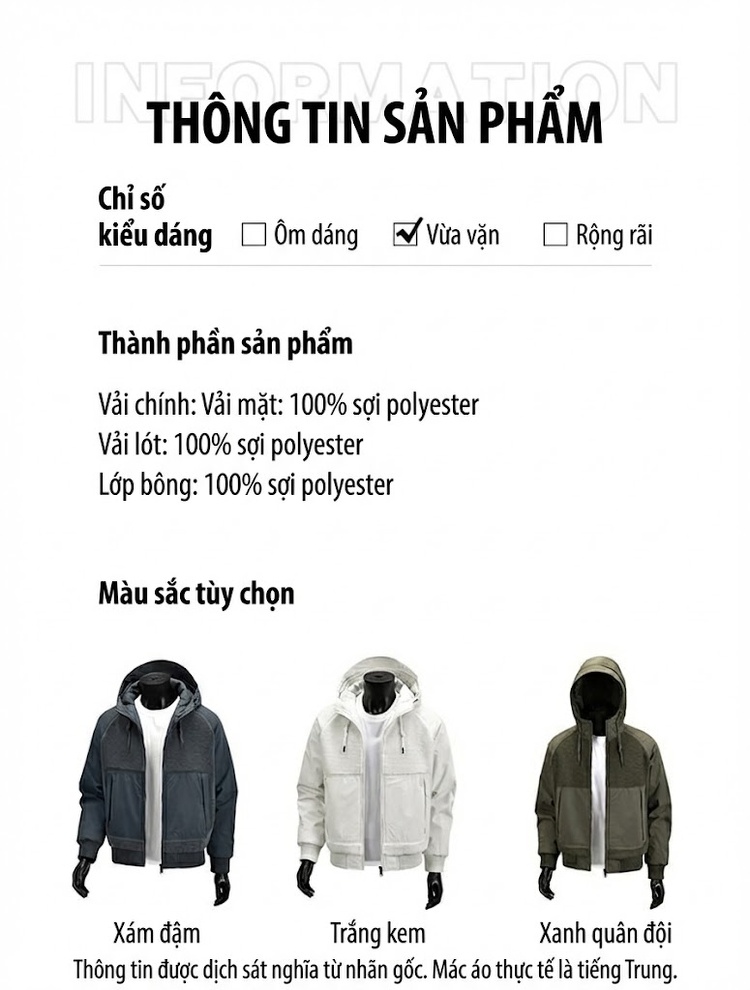 Áo Khoác Bomber Nam Lông Cừu Non Dày Dặn Có Mũ Trùm Đầu Màu Xám, Xanh Lá, Trắng... chi tiết 8