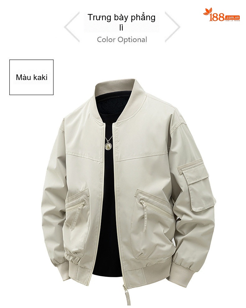 Áo Khoác Bomber Nam Lót Lông Cừu Non Dày Dặn Phong Cách Mỹ Màu Be, Xanh, Đen chi tiết 8