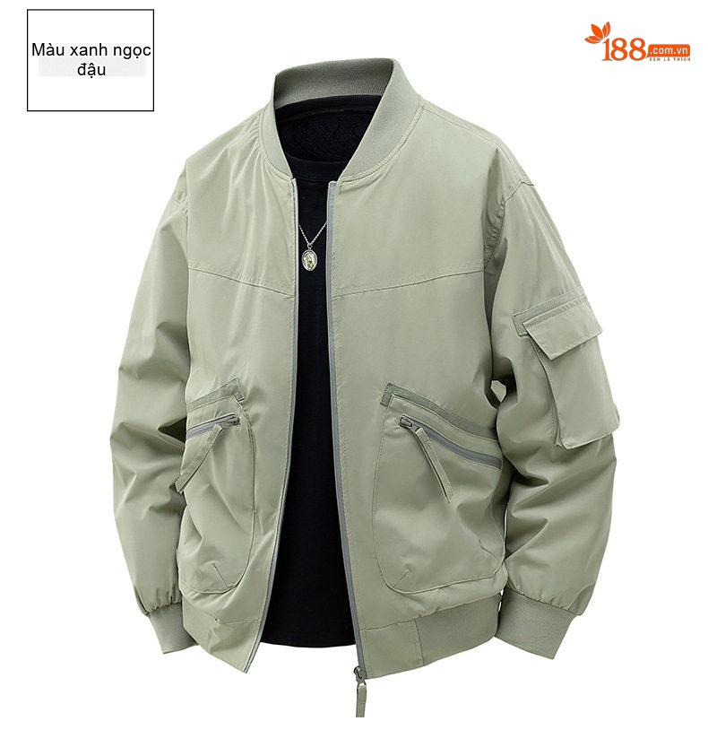 Áo Khoác Bomber Nam Lót Lông Cừu Non Dày Dặn Phong Cách Mỹ Màu Be, Xanh, Đen chi tiết 10