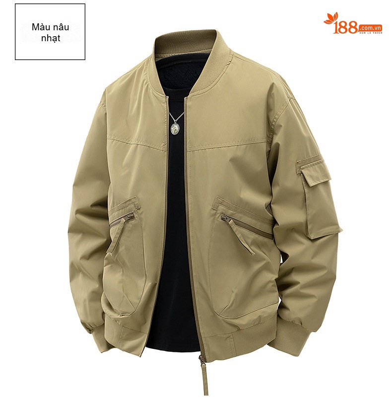 Áo Khoác Bomber Nam Lót Lông Cừu Non Dày Dặn Phong Cách Mỹ Màu Be, Xanh, Đen chi tiết 11