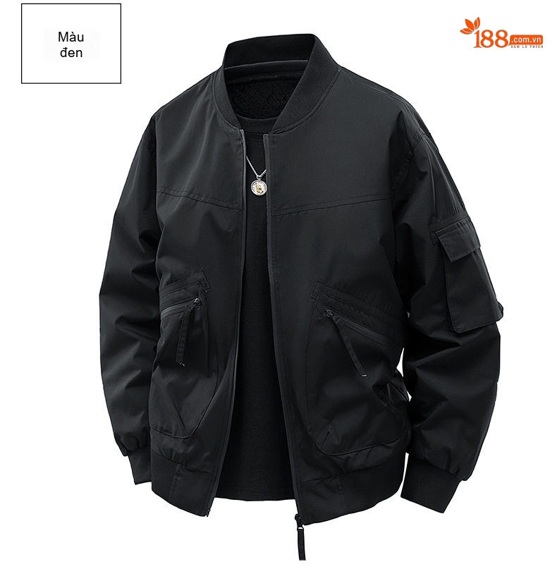 Áo Khoác Bomber Nam Lót Lông Cừu Non Dày Dặn Phong Cách Mỹ Màu Be, Xanh, Đen chi tiết 12