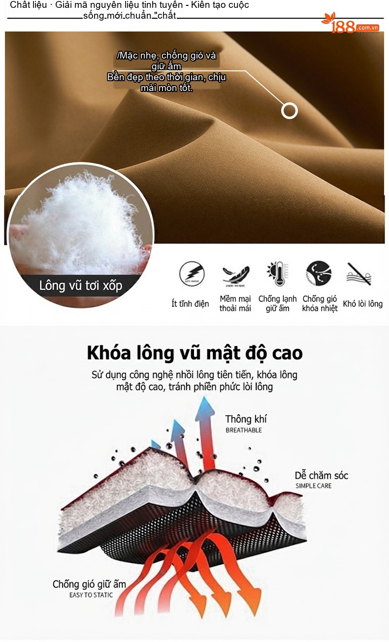Áo Khoác Bomber Nam Lót Lông Vũ Ấm Áp Chống Gió Màu Xám, Xanh Rêu, Đen, Nâu chi tiết 7