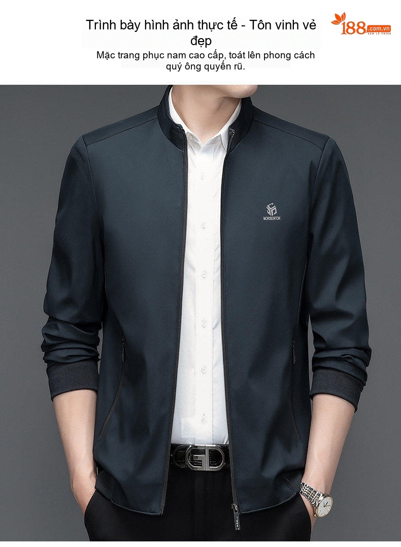 Áo Khoác Bomber Nam Mỏng Nhẹ Phong Cách Công Sở Màu Đen, Xám, Xanh Navy chi tiết 10