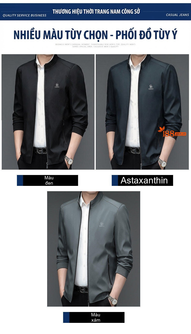 Áo Khoác Bomber Nam Mỏng Nhẹ Phong Cách Công Sở Màu Đen, Xám, Xanh Navy chi tiết 9