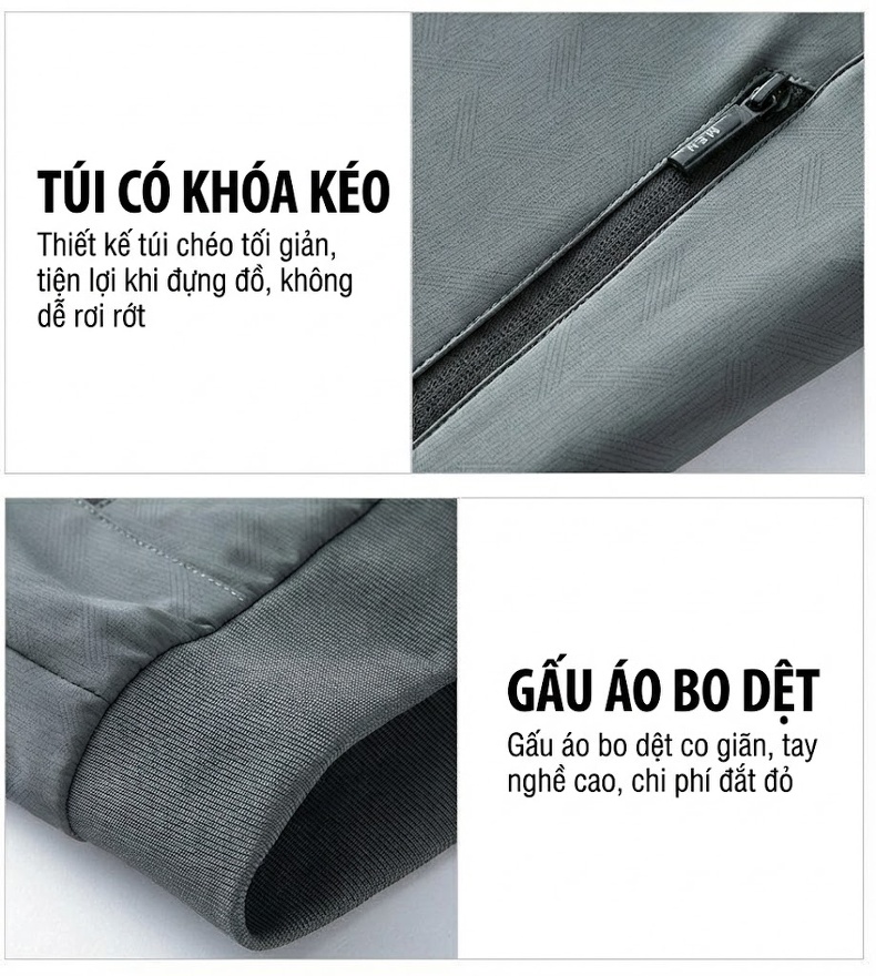 Áo Khoác Bomber Nam Mỏng Nhẹ Phong Cách Công Sở Màu Đen, Xám, Xanh Navy chi tiết 8