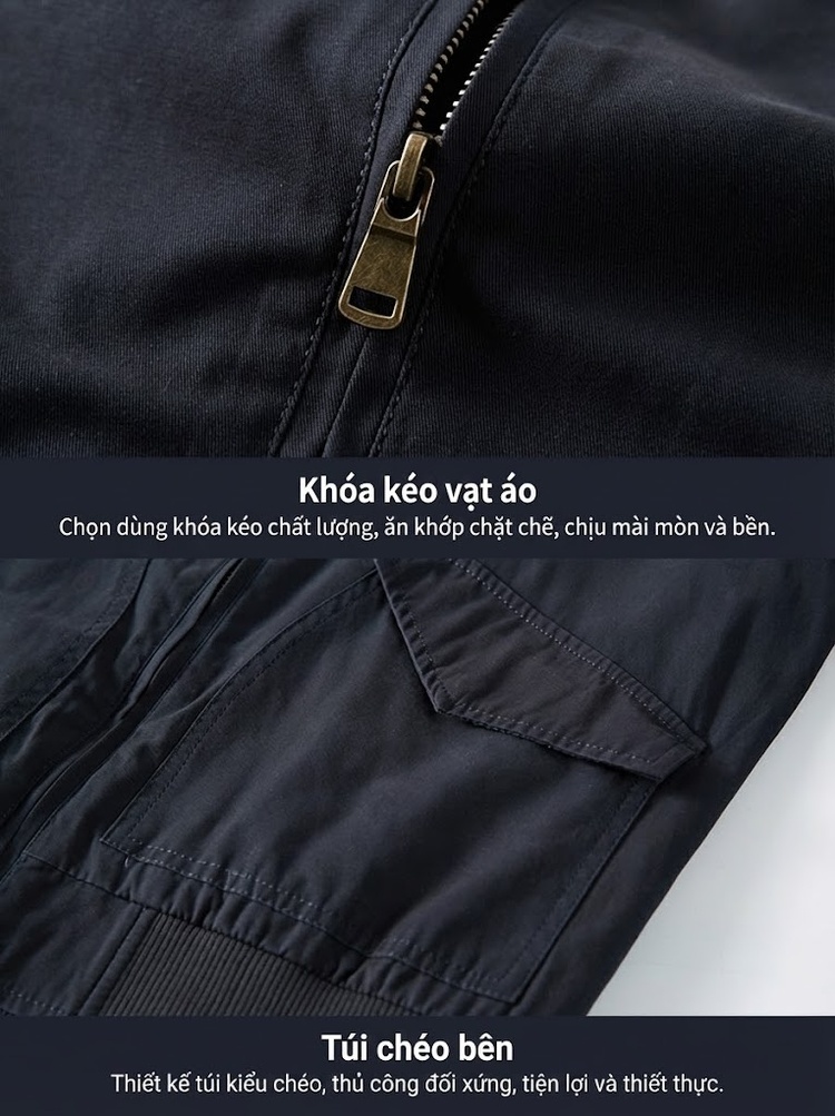 Áo Khoác Bomber Nam Mỏng Nhẹ Phong Cách Hàn Quốc Dáng Rộng Màu Be, Xanh Olive, Xanh Navy chi tiết 12