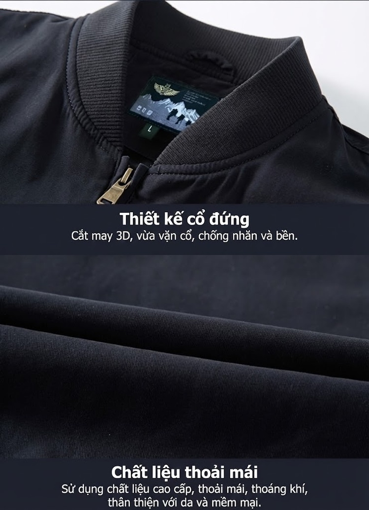 Áo Khoác Bomber Nam Mỏng Nhẹ Phong Cách Hàn Quốc Dáng Rộng Màu Be, Xanh Olive, Xanh Navy chi tiết 13