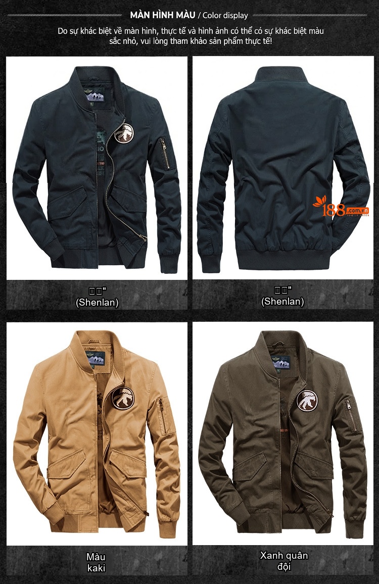 Áo Khoác Bomber Nam Mỏng Nhẹ Phong Cách Hàn Quốc Dáng Rộng Màu Be, Xanh Olive, Xanh Navy chi tiết 3