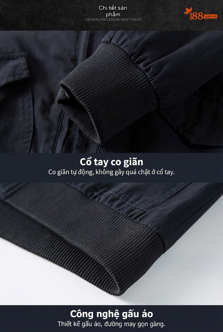 Áo Khoác Bomber Nam Mỏng Nhẹ Phong Cách Hàn Quốc Dáng Rộng Màu Be, Xanh Olive, Xanh Navy chi tiết 11